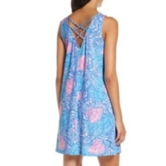 Lilly Pulitzer Kristen Tropical Swing Dress Blue Haven Raising Shell - Picture 2 of 10